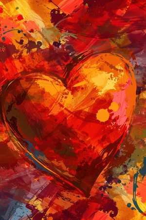 abstract background with hearts and splashes of watercolor paint.の素材