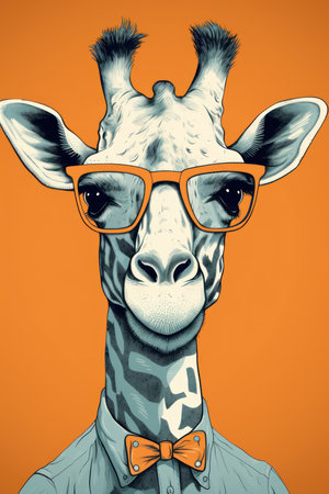 Fashionable giraffe in glasses and bow tie. Vector illustration.の素材