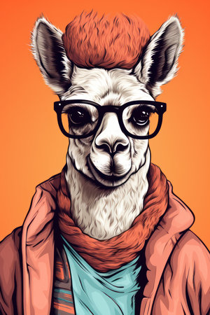 Cool hipster llama with glasses. Vector illustration for your designの素材
