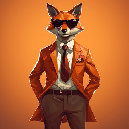 Fashionable fox in a suit and sunglasses. Vector illustration.の素材