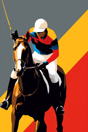 jockey on a horse with jockey in uniform, vector illustrationの素材