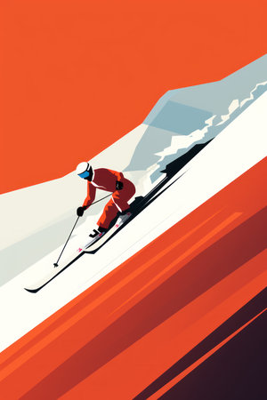 Skiing in the mountains. Vector illustration in retro style.の素材