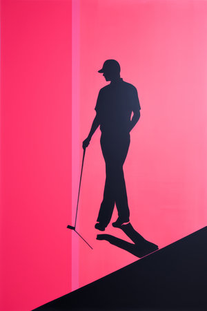 Silhouette of a golfer on a pink background. Vector illustrationの素材