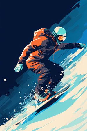 Snowboarder in action on a snowboard. Vector illustration.の素材