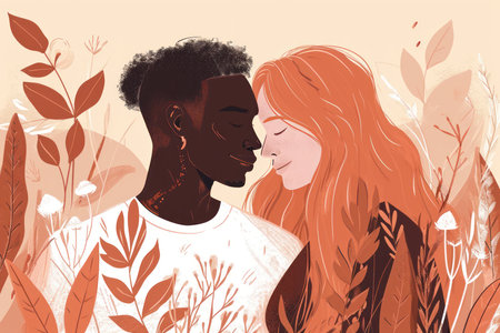 Vector illustration of a couple in love. Young man and woman.の素材