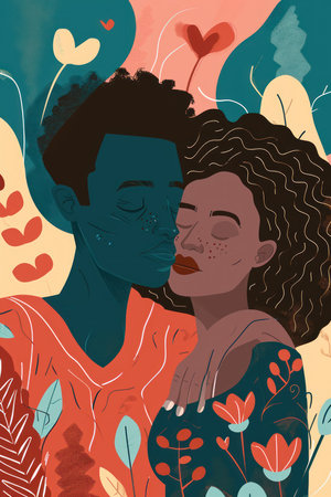 Vector illustration of a young African American couple in love. Vector illustration.の素材
