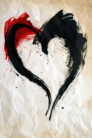 Grunge painted heart on crumpled paper. Grunge background for your design.の素材