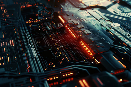 Circuit board close-up. Technology background. 3d renderingの素材