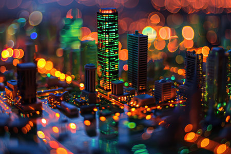 Circuit board and city at night with bokeh background.の素材