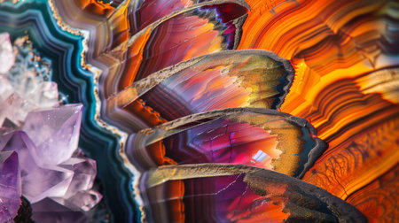 Macro shot of agate crystals. Multicolored background. ai generatedの素材