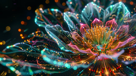 3d illustration of abstract fractal composition with glowing particles in the dark. Ai generatedの素材