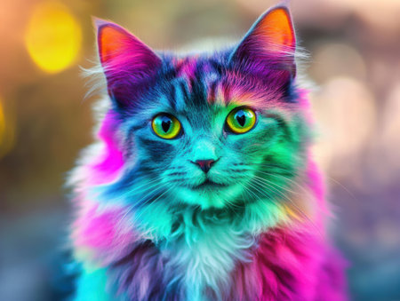 Portrait of Maine Coon cat with green eyes and pink furの素材