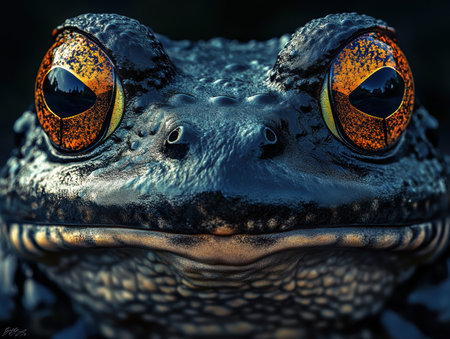 3d rendering of a frog with big eyes and a beautiful reflectionの素材
