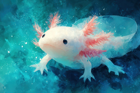 happy painting illustration of Axolotl, AI generatedの素材