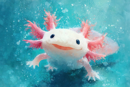 happy painting illustration of Axolotl, AI generatedの素材