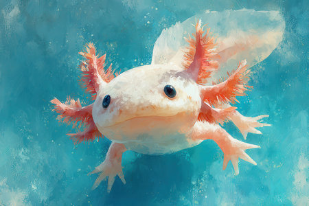 happy painting illustration of Axolotl, AI generatedの素材