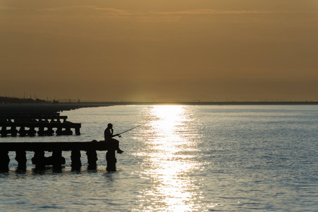 fishing in the morningの写真素材