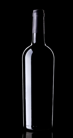 Perfect wine bottle silhouette on black backgroundの写真素材