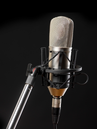 Microphone on black backgroundの写真素材