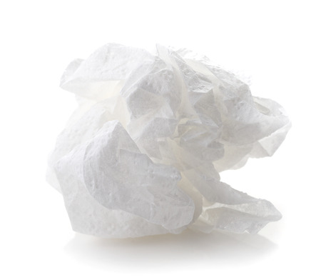 used paper napkin isolated on white backgroundの写真素材