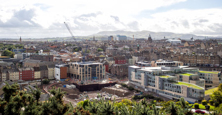 Edinburgh, Scotland/UK - SEPTEMBER 29, 2016: Construction work in Edinburgh, panoramic view of city...