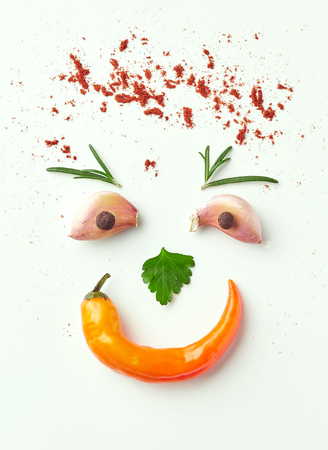composition of various herbs and spices, top viewの写真素材