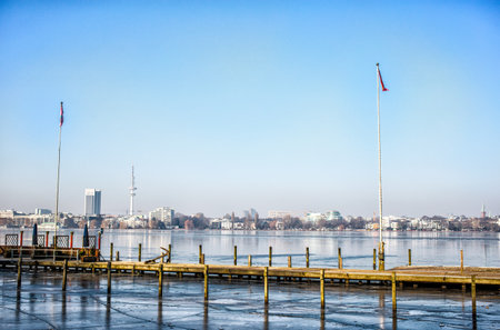Hamburg, Germany - February 15, 2017: panoramic view of Alster lakeのeditorial素材