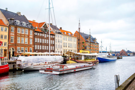 Copenhagen, Denmark - MARCH 29, 2017: View of Nyhavn channel colorful housesのeditorial素材