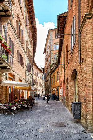 Siena, Italy - MAY 4, 2017: Street view of ancient cityのeditorial素材