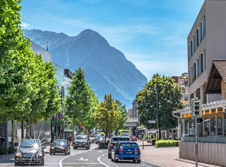 Vaduz, Liechtenstein - JULY 17, 2017: Street view of Vaduz town, the capital of Liechtenstein, Europeのeditorial素材