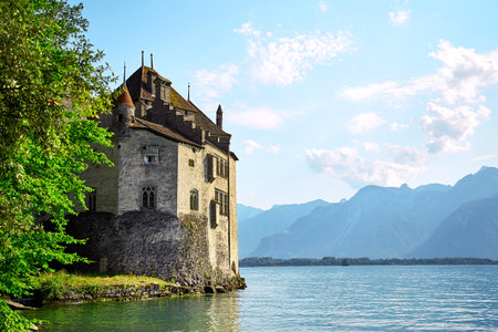 Chillon Castle, Switzerland. Montreaux, Lake Geneve, one of the most visited swiss castleのeditorial素材