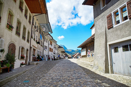Gruyere, Switzerland - JULY 20, 2017: Street view of Old Town Gruyereのeditorial素材