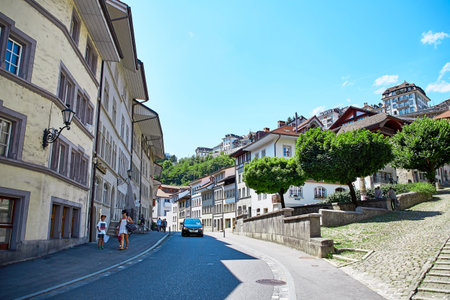 Fribourg, Switzerland - JULY 20, 2017: Street view of OLD Town Fribourgのeditorial素材