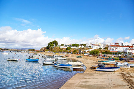 Alvor, Portugal - october 18, 2017: View of fishermens boats in Alvor city, Algarve region of Portugalのeditorial素材