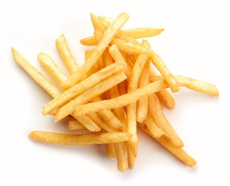 heap of fried potatoes isolated on white background, top viewの写真素材