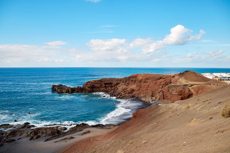 Panoramic view of El Golfo in Lanzarote Island, Canaries, Spainの写真素材