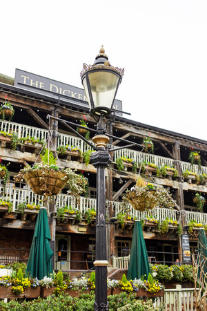 London, United Kingdom - APRIL 10, 2018: The Dickens Inn, historical pub in St Katharine Dock, Londonのeditorial素材
