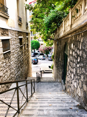 Nice, France - AUGUST 08, 2018: stairway through the town to the boulevard de Cimiez