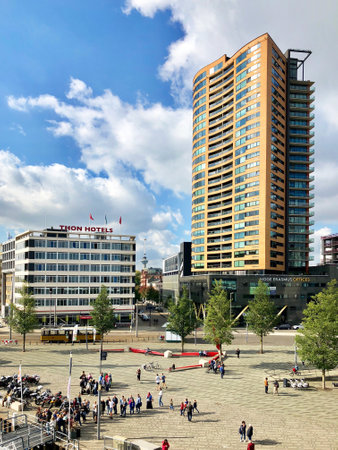 Rotterdam, Netherlands - SEPTEMBER 30, 2018: panoramic view of Rotterdam from Erasmus bridge