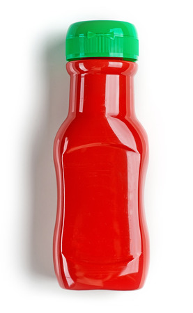 bottle of ketchup isolated on white background, top viewの写真素材