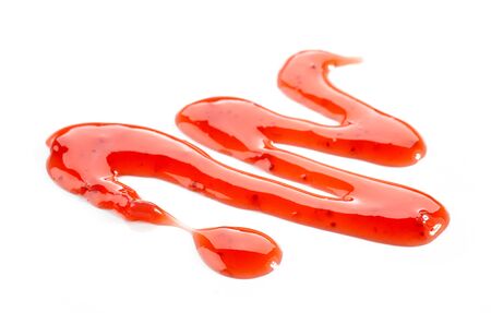 red strawberry sauce isolated on white backgroundの写真素材
