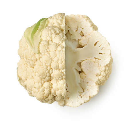 fresh raw cauliflower isolated on white background, top viewの写真素材