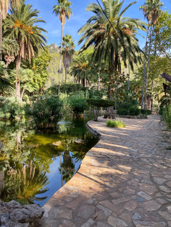 beautiful Alfabia garden in Mallorca at sunny day, Spainの写真素材