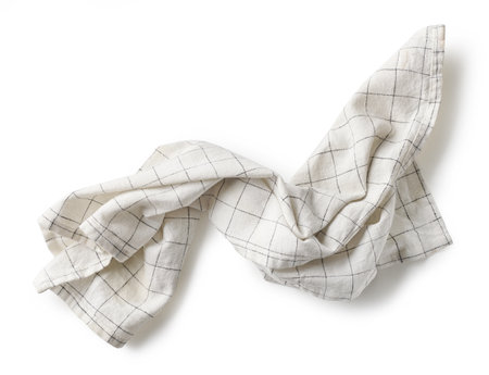 crumpled cotton napkin isolated on white background, top viewの写真素材