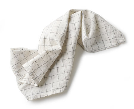 crumpled cotton napkin isolated on white background, top viewの写真素材