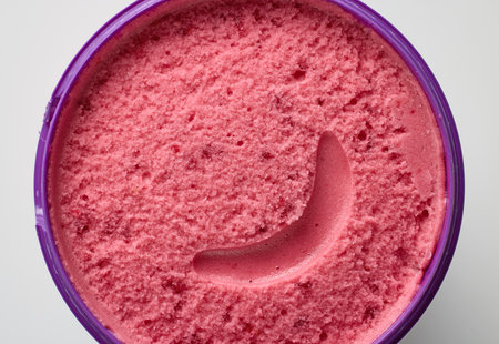 box of rasperry sorbet, top viewの写真素材