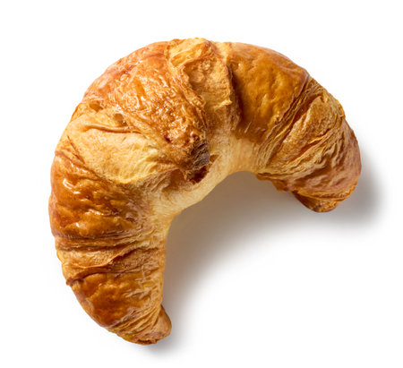 freshly baked croissant isolated on white background, top viewの写真素材