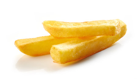 fried potatoes isolated on white backgroundの写真素材