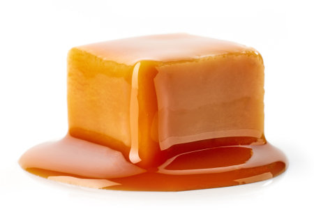 sweet caramel candy melted isolated on white backgroundの写真素材