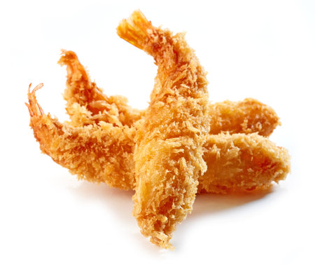 fried shrimps isolated on white backgroundの写真素材